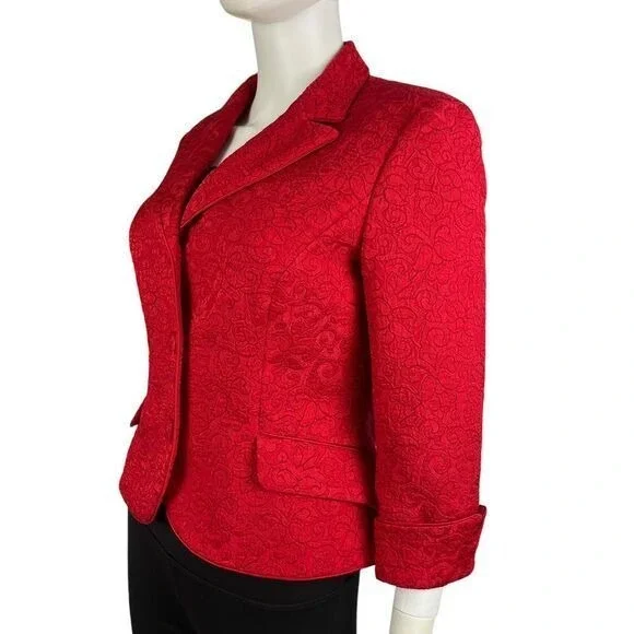Maggy London Red Paisley Silk Blazer Suit Jacket Womens Size 10 - Picture 3 of 9
